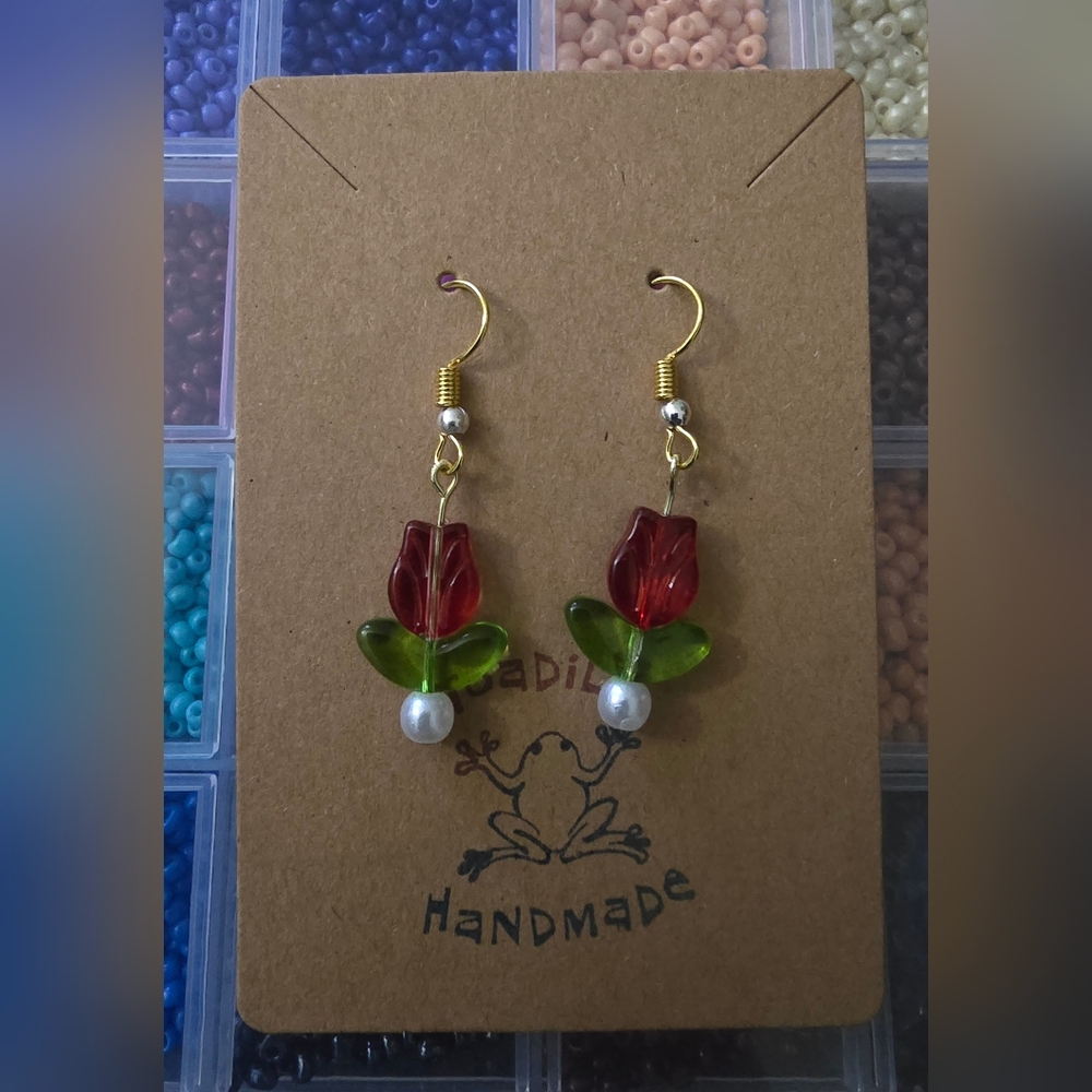 Handmade Red Tulip Earrings